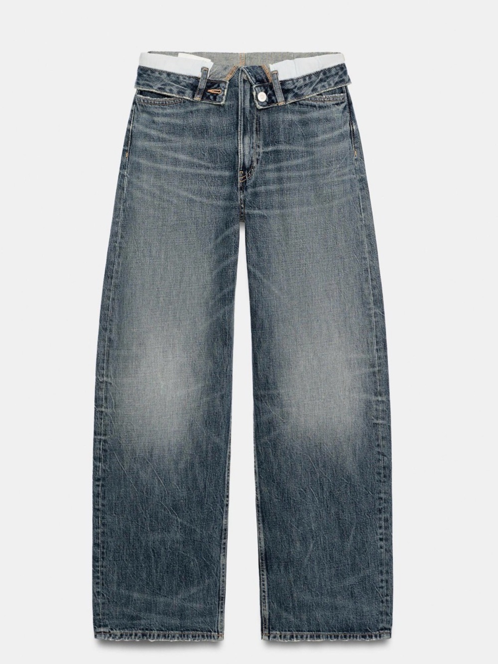 Zara Women's Boyfriend Wide-Leg Washed Blue Jeans